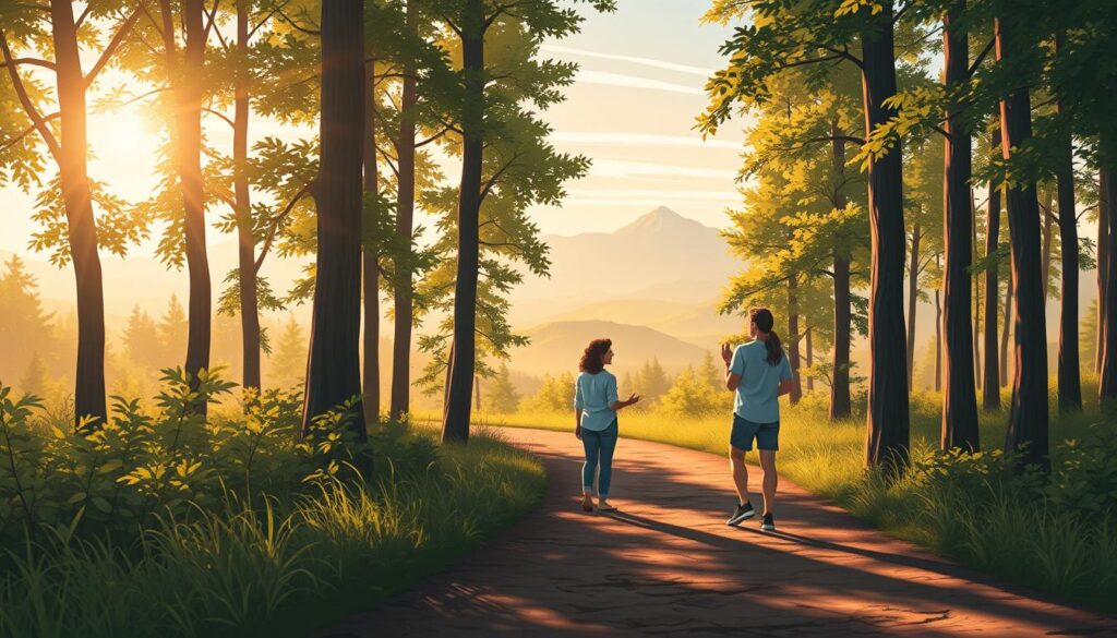 A calm forest path in soft golden light, symbolising a steady journey toward emotional growth